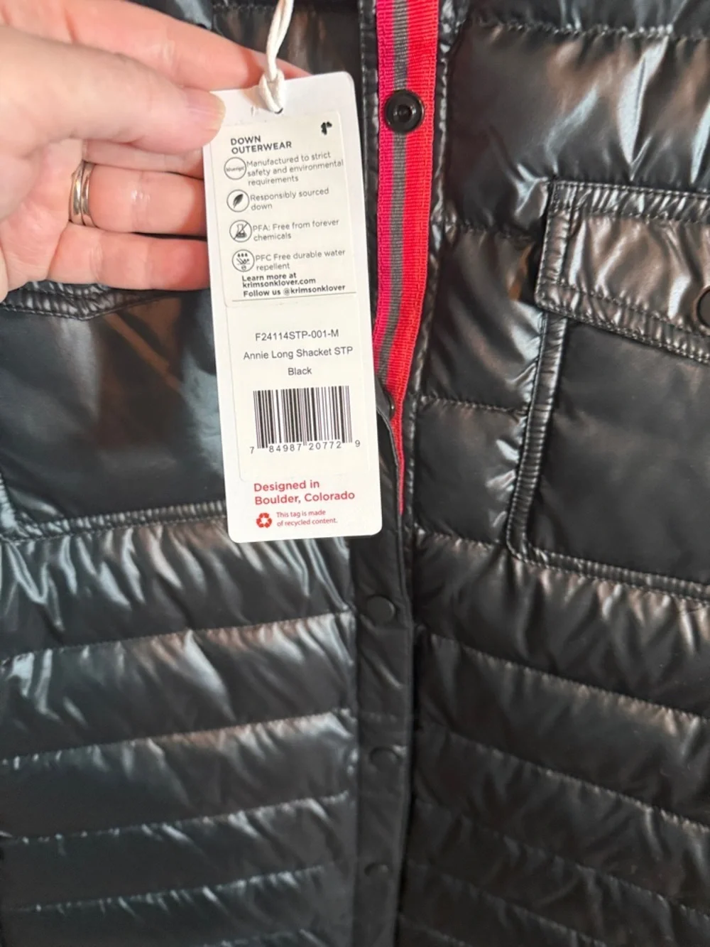 Krimson Klover Black Annie Long Shacket Duck Down Blend Size Medium NWT